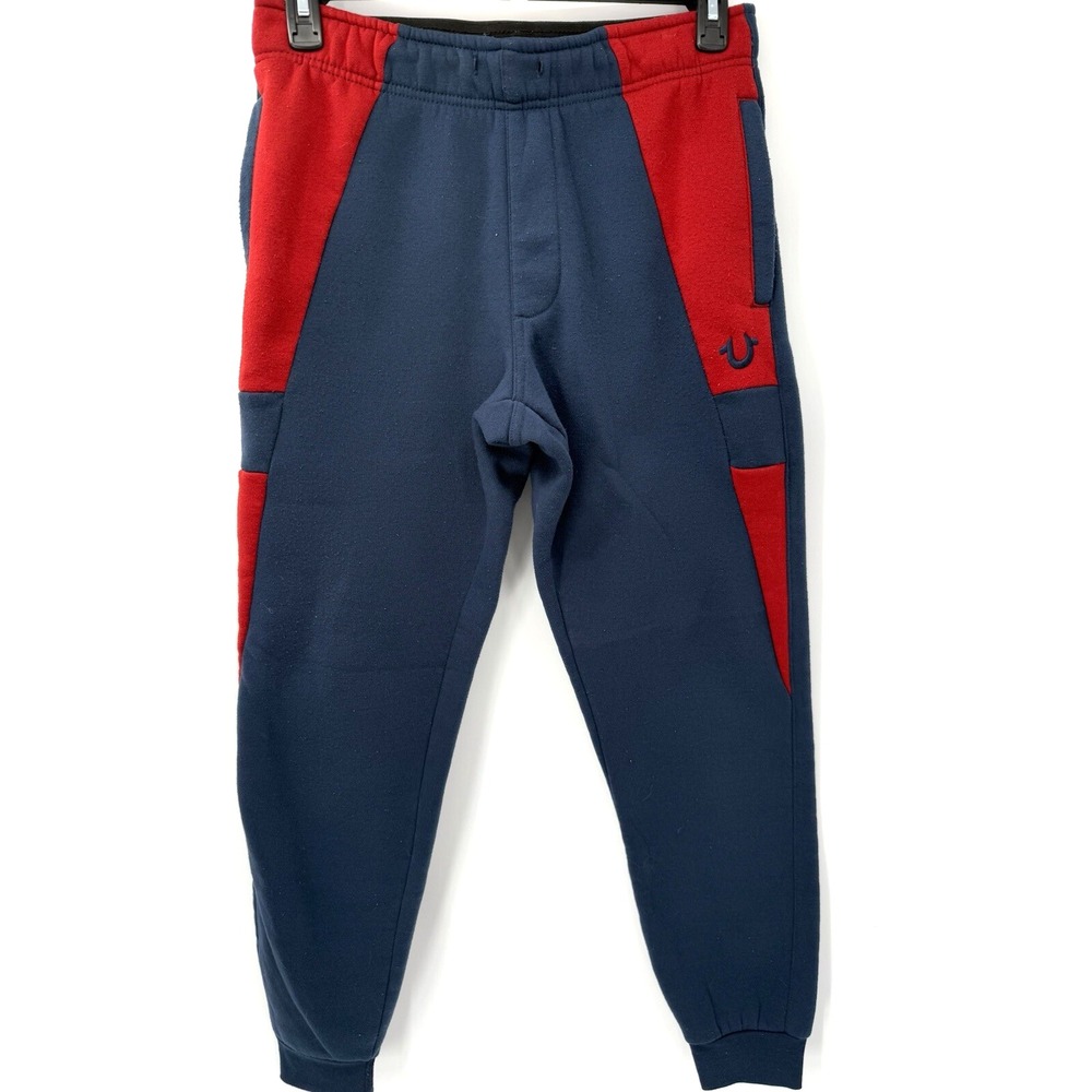 True Religion Sweatpants Men Medium Navy Blue Red Colorblock Joggers PO T30367